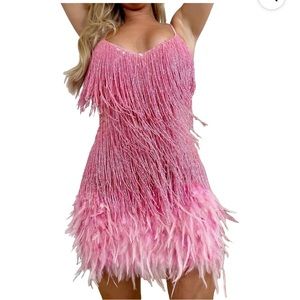 Women Glitter Flapper Dresses 1920s Gatsby Sequin Fringe Feather Trim Mini Dress